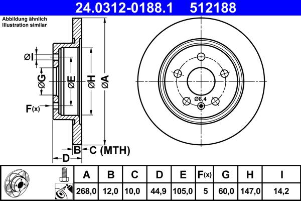 ATE 24.0312-0188.1 - Тормозной диск autospares.lv