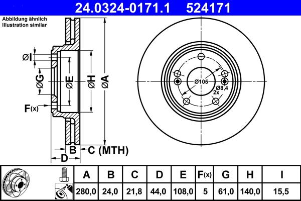 ATE 24.0324-0171.1 - Тормозной диск autospares.lv