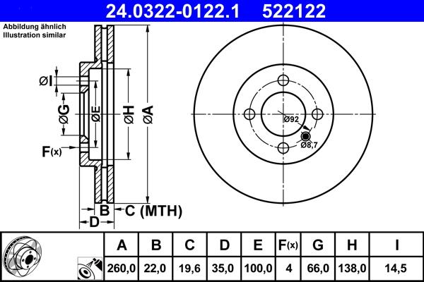 ATE 24.0322-0122.1 - Тормозной диск autospares.lv