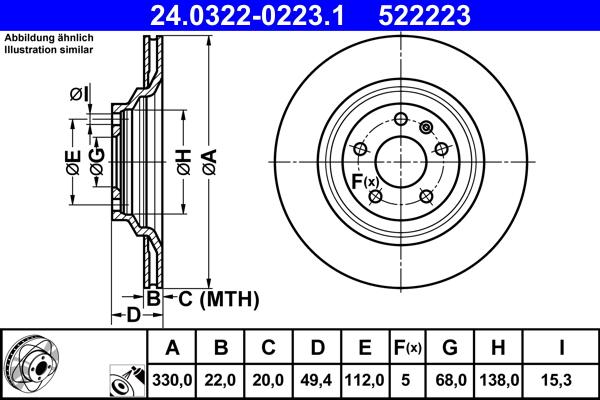 ATE 24.0322-0223.1 - Тормозной диск autospares.lv