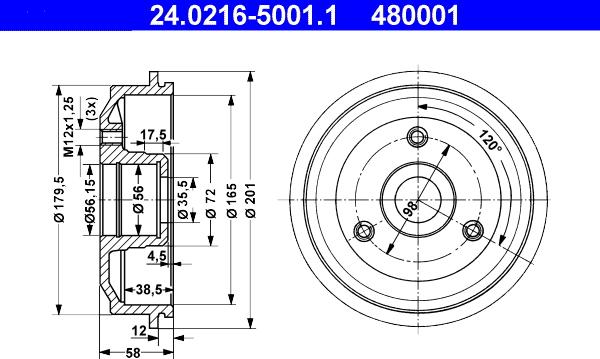 ATE 24.0216-5001.1 - Тормозной барабан autospares.lv