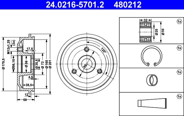 ATE 24.0216-5701.2 - Тормозной барабан autospares.lv