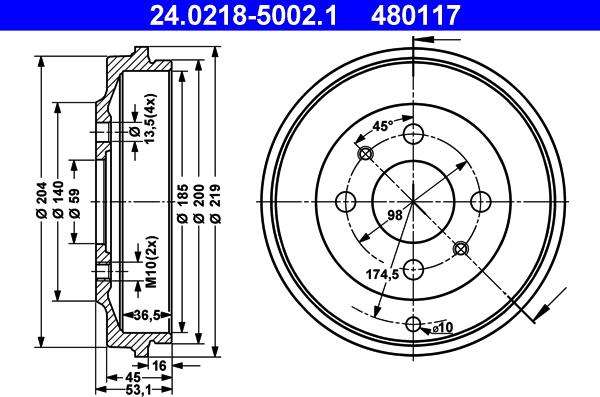 ATE 24.0218-5002.1 - Тормозной барабан autospares.lv