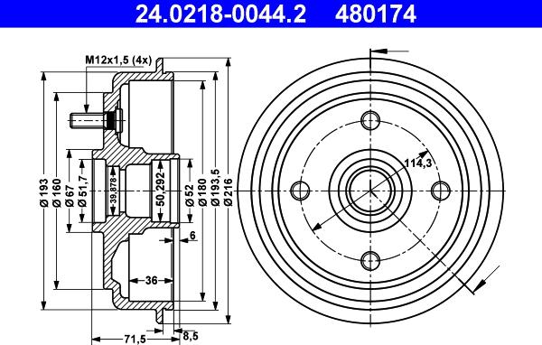 ATE 24.0218-0044.2 - Тормозной барабан autospares.lv