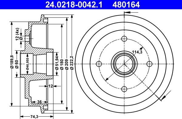 ATE 24.0218-0042.1 - Тормозной барабан autospares.lv