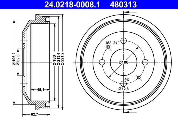 ATE 24.0218-0008.1 - Тормозной барабан autospares.lv