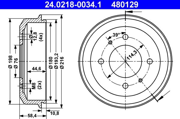 ATE 24.0218-0034.1 - Тормозной барабан autospares.lv