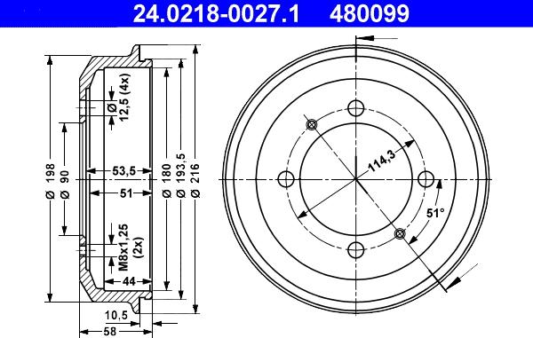 ATE 24.0218-0027.1 - Тормозной барабан autospares.lv