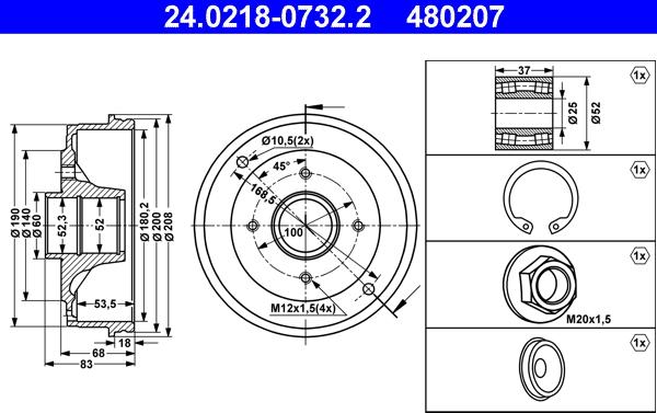 ATE 24.0218-0732.2 - Тормозной барабан autospares.lv