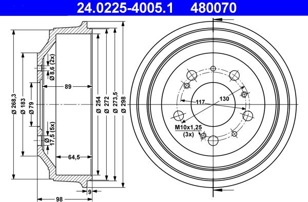 ATE 24.0225-4005.1 - Тормозной барабан autospares.lv