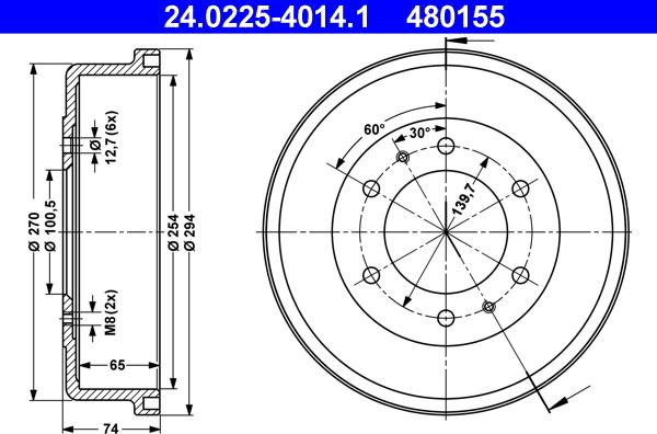 ATE 24.0225-4014.1 - Тормозной барабан autospares.lv