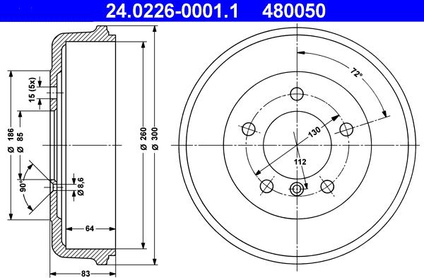 ATE 24.0226-0001.1 - Тормозной барабан autospares.lv