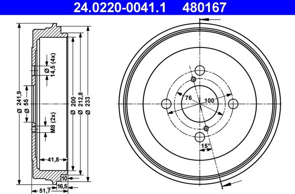 ATE 24.0220-0041.1 - Тормозной барабан autospares.lv