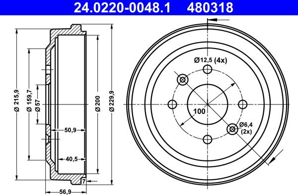 ATE 24.0220-0048.1 - Тормозной барабан autospares.lv