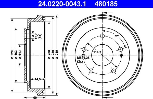 ATE 24.0220-0043.1 - Тормозной барабан autospares.lv