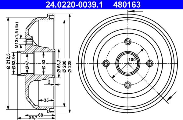 ATE 24.0220-0039.1 - Тормозной барабан autospares.lv