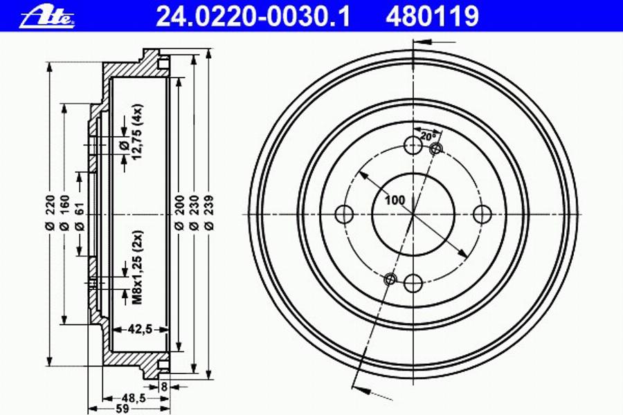 ATE 24 0220 0030 1 - Тормозной барабан autospares.lv