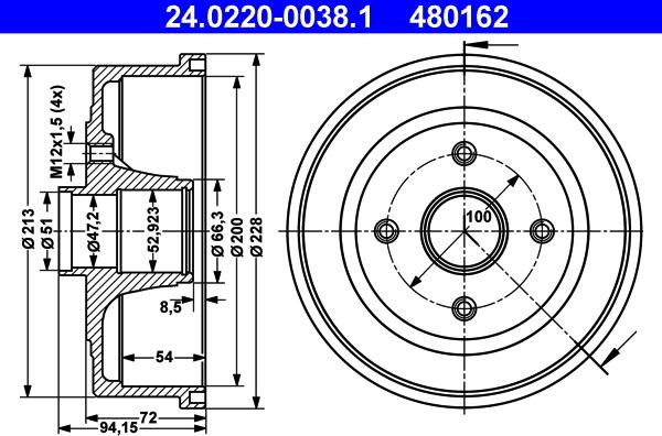 ATE 24.0220-0038.1 - Тормозной барабан autospares.lv