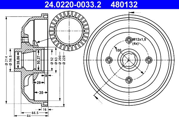 ATE 24.0220-0033.2 - Тормозной барабан autospares.lv