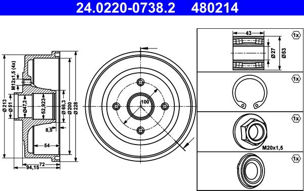 ATE 24.0220-0738.2 - Тормозной барабан autospares.lv