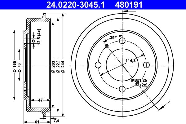 ATE 24.0220-3045.1 - Тормозной барабан autospares.lv