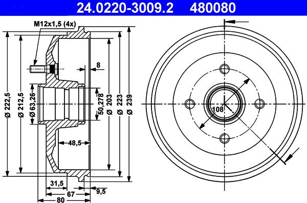 ATE 24.0220-3009.2 - Тормозной барабан autospares.lv