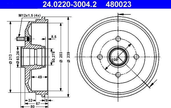 ATE 24.0220-3004.2 - Тормозной барабан autospares.lv