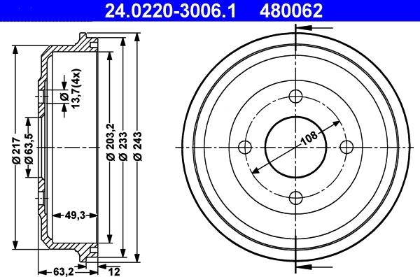 ATE 24.0220-3006.1 - Тормозной барабан autospares.lv