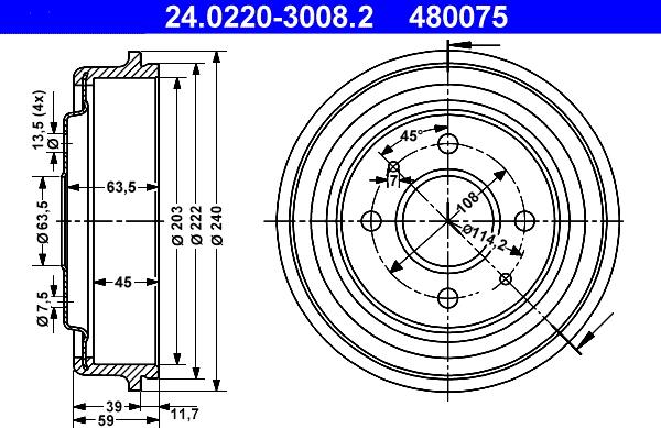 ATE 24.0220-3008.2 - Тормозной барабан autospares.lv