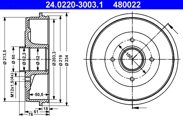 ATE 24.0220-3003.1 - Тормозной барабан autospares.lv