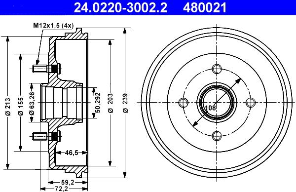 ATE 24.0220-3002.2 - Тормозной барабан autospares.lv