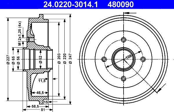 ATE 24.0220-3014.1 - Тормозной барабан autospares.lv