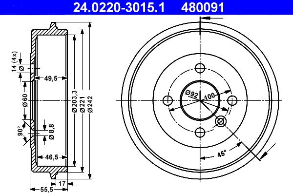 ATE 24.0220-3015.1 - Тормозной барабан autospares.lv