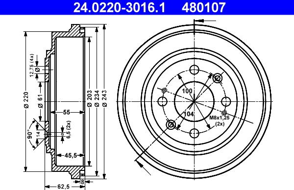 ATE 24.0220-3016.1 - Тормозной барабан autospares.lv