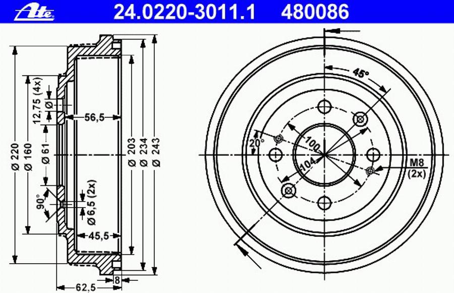 ATE 24 0220 3011 1 - Тормозной барабан autospares.lv