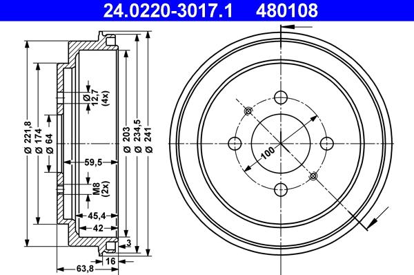 ATE 24.0220-3017.1 - Тормозной барабан autospares.lv