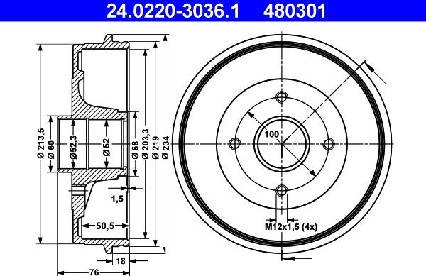 ATE 24.0220-3036.1 - Тормозной барабан autospares.lv