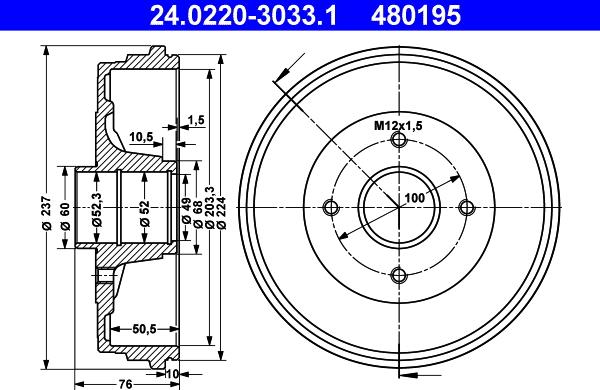 ATE 24.0220-3033.1 - Тормозной барабан autospares.lv