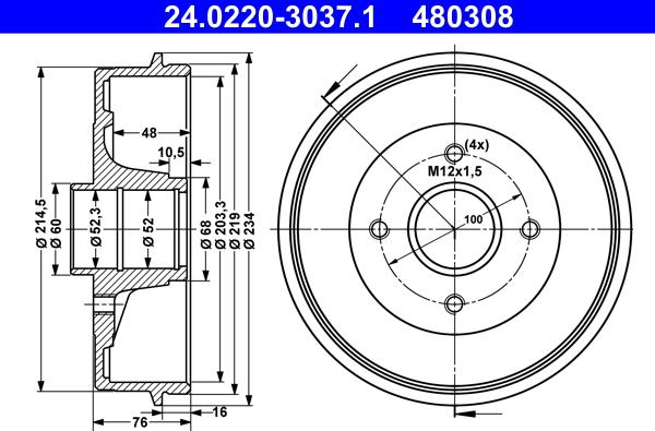 ATE 24.0220-3037.1 - Тормозной барабан autospares.lv