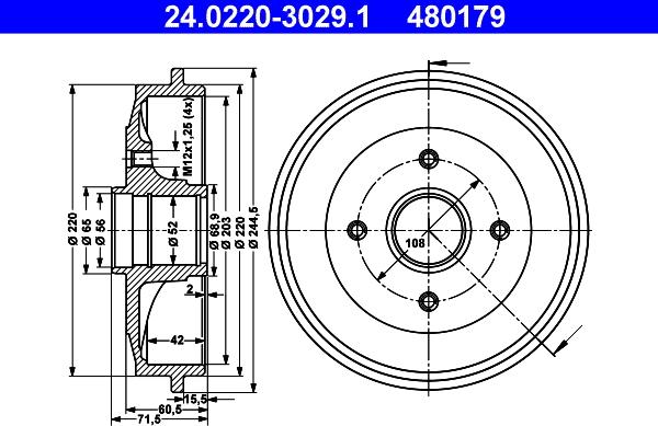 ATE 24.0220-3029.1 - Тормозной барабан autospares.lv