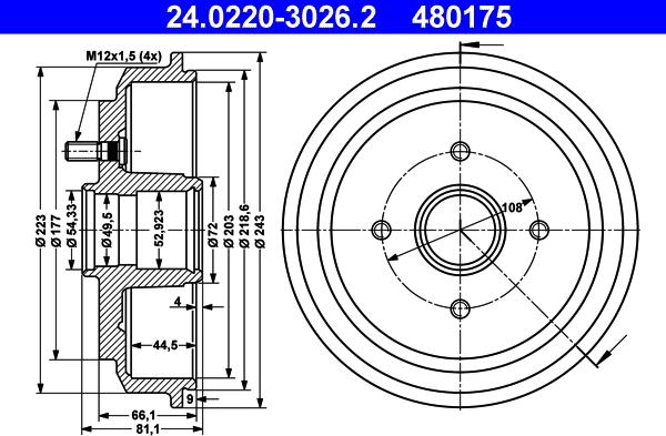 ATE 24.0220-3026.2 - Тормозной барабан autospares.lv