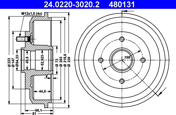 ATE 24.0220-3020.2 - Тормозной барабан autospares.lv