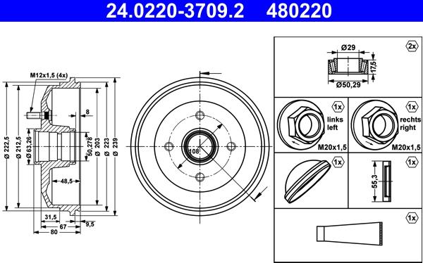 ATE 24.0220-3709.2 - Тормозной барабан autospares.lv