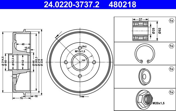 ATE 24.0220-3737.2 - Тормозной барабан autospares.lv