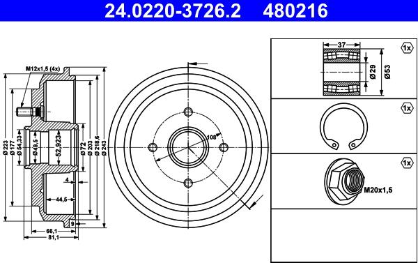 ATE 24.0220-3726.2 - Тормозной барабан autospares.lv