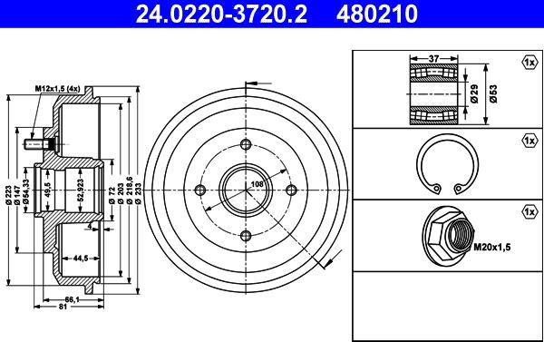 ATE 24.0220-3720.2 - Тормозной барабан autospares.lv