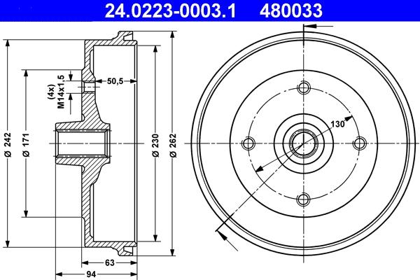 ATE 24.0223-0003.1 - Тормозной барабан autospares.lv