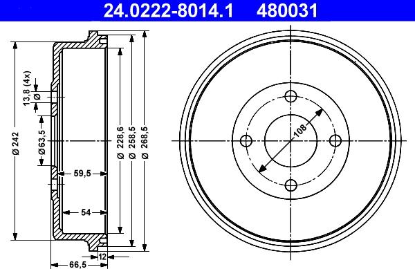 ATE 24.0222-8014.1 - Тормозной барабан autospares.lv