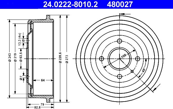 ATE 24.0222-8010.2 - Тормозной барабан autospares.lv