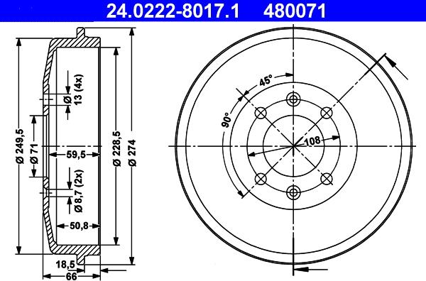 ATE 24.0222-8017.1 - Тормозной барабан autospares.lv